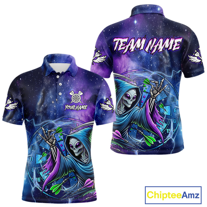 Funny Blue Purple Galaxy Alien Dart Shirts For Men Custom Glowing Dart Jersey Team Polo & 1/4 Zip TDM5075