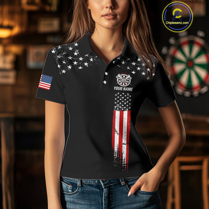 Personalized American Flag Darts Jersey For Women Custom Patriotic Darts Team Polo & 1/4 Zip Shirt TDM5077