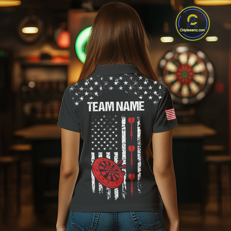 Personalized American Flag Darts Jersey For Women Custom Patriotic Darts Team Polo & 1/4 Zip Shirt TDM5077