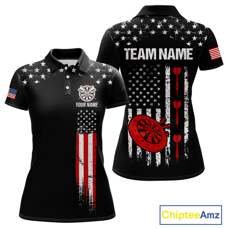 Personalized American Flag Darts Jersey For Women Custom Patriotic Darts Team Polo & 1/4 Zip Shirt TDM5077