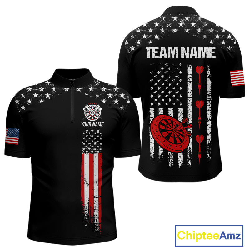 Personalized American Flag Darts Jersey For Men Custom Patriotic Darts Team Polo & 1/4 Zip Shirt TDM5077
