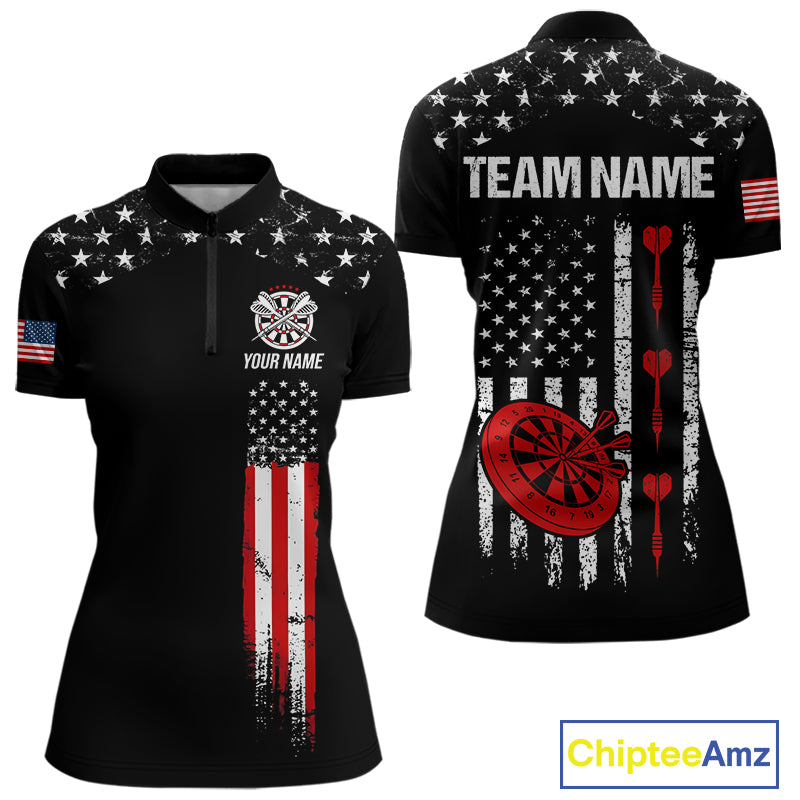 Personalized American Flag Darts Jersey For Women Custom Patriotic Darts Team Polo & 1/4 Zip Shirt TDM5077
