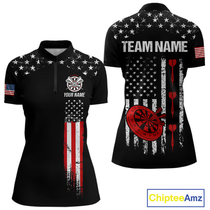 Personalized American Flag Darts Jersey For Women Custom Patriotic Darts Team Polo & 1/4 Zip Shirt TDM5077