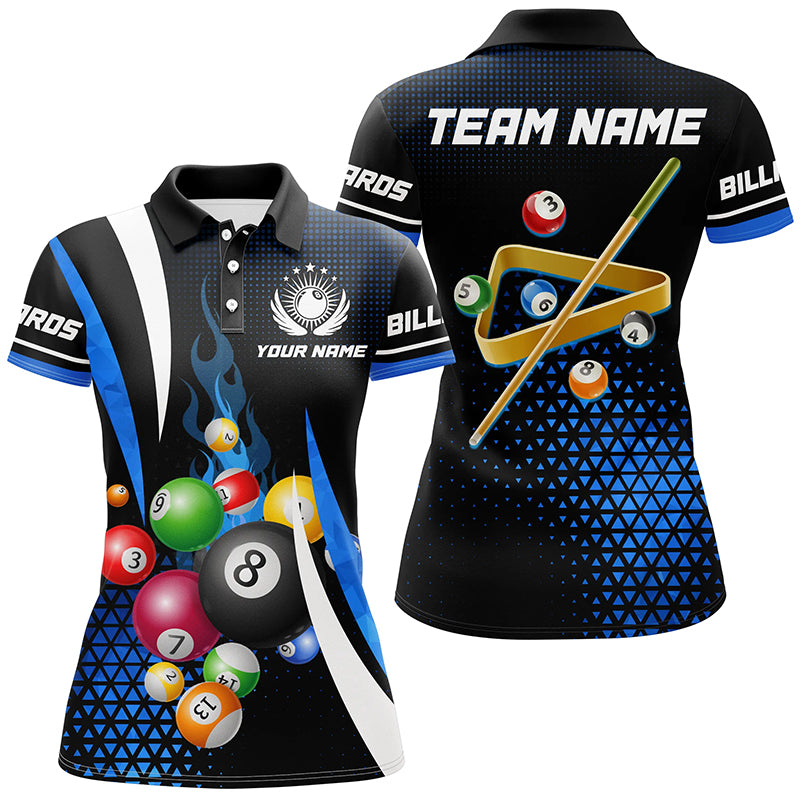 Personalized Blue Billiard Balls Jerseys Polo Shirts For Women Custom 3D Pool League Shirts Design TDM0622