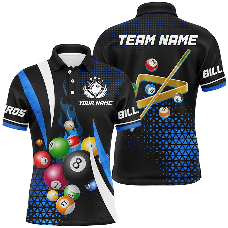 Personalized Blue Billiard Balls Jerseys Polo Shirts For Men Custom 3D Pool League Shirts Design TDM0622