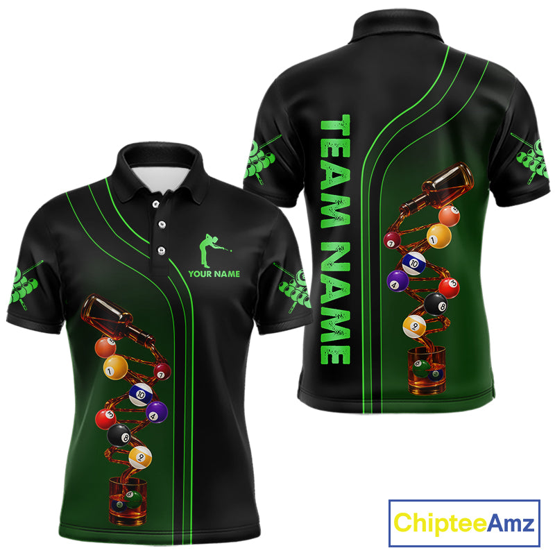 Funny DNA Wine Billiard Shirt For Men Custom Pool Team Shirts, Billiard Jersey Polo & Zip |Green TDM5283