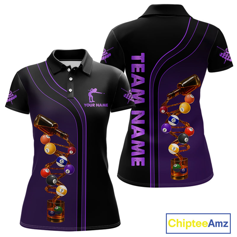 Funny DNA Wine Billiard Shirt For Women Custom Pool Team Shirts, Billiard Jersey Polo & Zip |Purple TDM5284