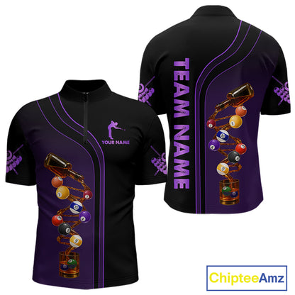 Funny DNA Wine Billiard Shirt For Men Custom Pool Team Shirts, Billiard Jersey Polo & Zip |Purple TDM5284