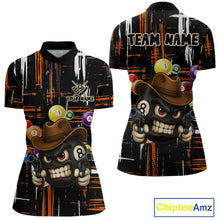 Load image into Gallery viewer, Personalized Orange Grunge Funny 8 Ball Billiard Shirt For Women, Pool Team Jersey Polo &amp; 1/4 Zip TDM5285