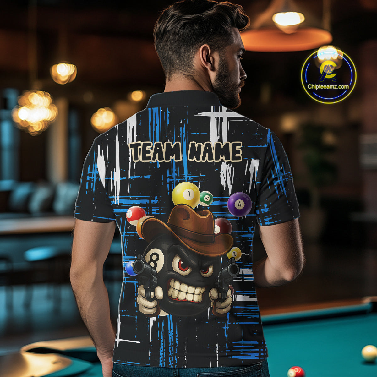 Personalized Blue Grunge Funny 8 Ball Billiard Shirt For Men, Pool Team Jersey Polo & 1/4 Zip TDM5286