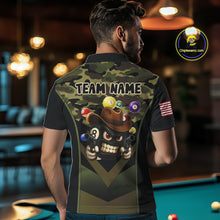 Load image into Gallery viewer, Personalized Green Camo Funny 8 Ball Billiard Shirt For Men Custom Pool Team Jersey Polo &amp; 1/4 Zip TDM5287