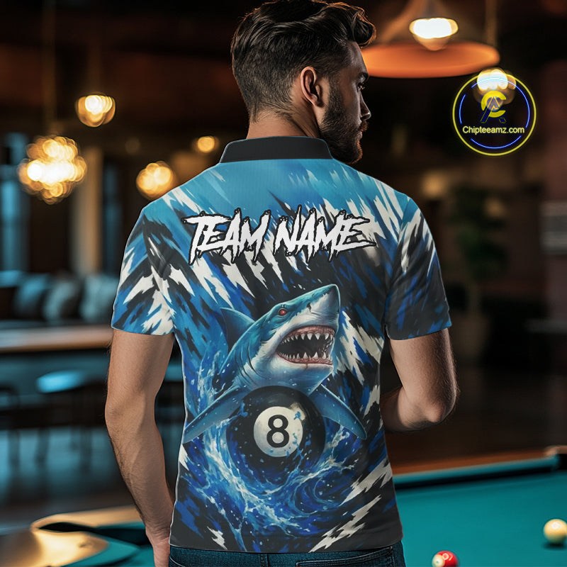 Load image into Gallery viewer, Blue Shark 8 Ball Billiard Shirt For Men Custom Billiard Jersey, Pool Team Shirt Polo & 1/4 Zip TDM5290