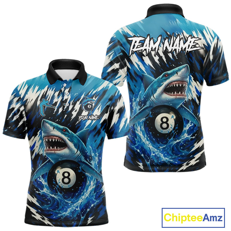 Load image into Gallery viewer, Blue Shark 8 Ball Billiard Shirt For Men Custom Billiard Jersey, Pool Team Shirt Polo & 1/4 Zip TDM5290