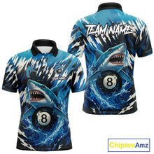 Load image into Gallery viewer, Blue Shark 8 Ball Billiard Shirt For Men Custom Billiard Jersey, Pool Team Shirt Polo &amp; 1/4 Zip TDM5290