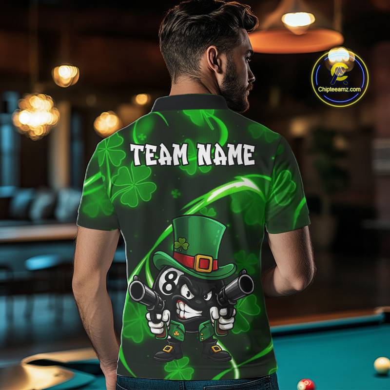 Personalized St Patrick Day 8 Ball Billiard Shirt For Men, Funny Shamrock Luckiest Billiard Jersey TDM5538