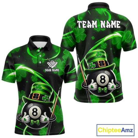 Personalized St Patrick Day 8 Ball Billiard Shirt For Men, Funny Shamrock Luckiest Billiard Jersey TDM5539