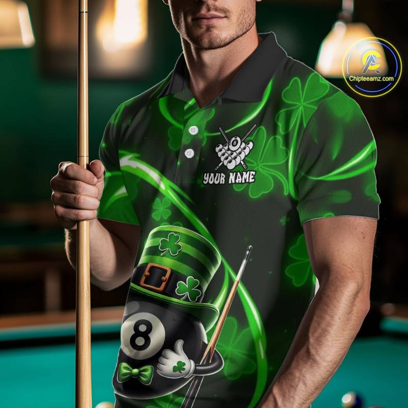 Personalized St Patrick Day 8 Ball Billiard Shirt For Men, Funny Shamrock Luckiest Billiard Jersey TDM5539