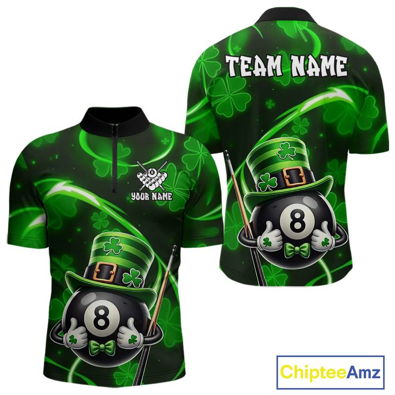 Personalized St Patrick Day 8 Ball Billiard Shirt For Men, Funny Shamrock Luckiest Billiard Jersey TDM5539
