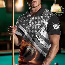 Load image into Gallery viewer, Personalized US Flag 8 Ball Pool Fire Billiard Shirt For Women Custom Grunge Billiard Team Jersey TDM5544
