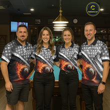 Load image into Gallery viewer, Personalized US Flag 8 Ball Pool Fire Billiard Shirt For Women Custom Grunge Billiard Team Jersey TDM5544