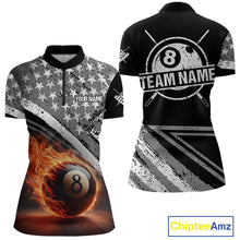 Load image into Gallery viewer, Personalized US Flag 8 Ball Pool Fire Billiard Shirt For Women Custom Grunge Billiard Team Jersey TDM5544