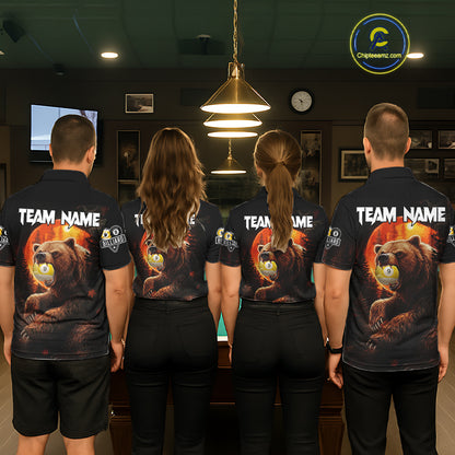 Personalized 8 Ball & 9 Ball Bear Billiard Shirt For Men Custom Pool Team Jersey Polo & 1/4 Zip TDM5549