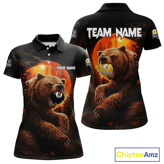 Personalized 8 Ball & 9 Ball Bear Billiard Shirt For Women Custom Pool Team Jersey Polo & 1/4 Zip TDM5549