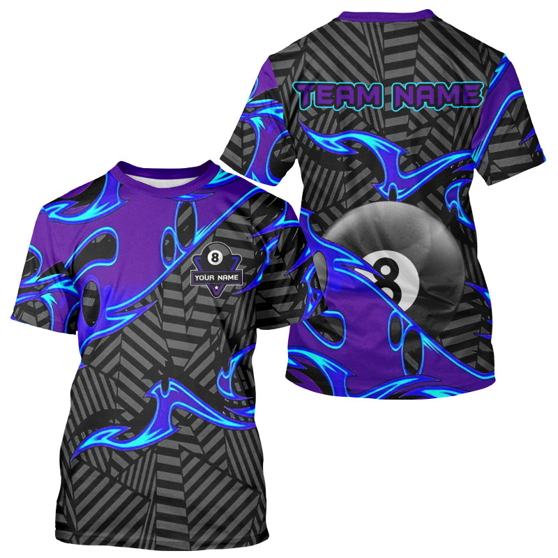 Personalized Blue Purple 3D 8 Ball Pool Billiard T Shirts For Men Custom Billiard Team Jerseys TDM3626