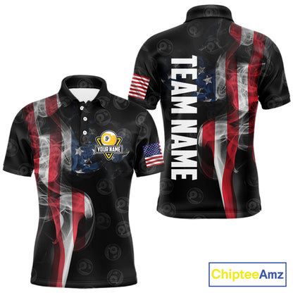 Personalized Vintage Smoke US Flag Billiard Shirts For Men, 9 Ball Pool Patriotic Billiard Jerseys TDM3633