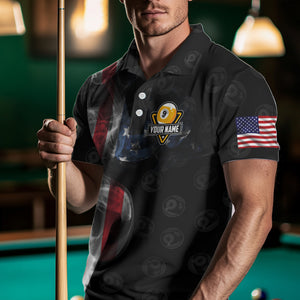 Personalized Vintage Smoke US Flag Billiard Shirts For Men, 9 Ball Pool Patriotic Billiard Jerseys TDM3633