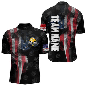 Personalized Vintage Smoke US Flag Billiard Shirts For Men, 9 Ball Pool Patriotic Billiard Jerseys TDM3633