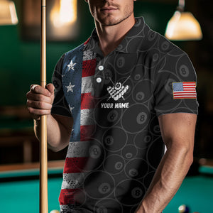 Personalized US Flag Funny 8 Ball Pool Wings Billiard Shirts For Men, American Team Billiard Jersey TDM3634