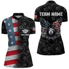 Load image into Gallery viewer, Personalized US Flag Funny 8 Ball Pool Wings Billiard Shirts For Women, American Team Billiard Jersey TDM3634