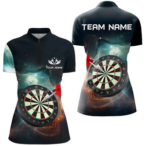 3D Darts Board Galaxy Universe Women Darts Quarter-Zip Shirts Customized Darts Team Jerseys TDM1305