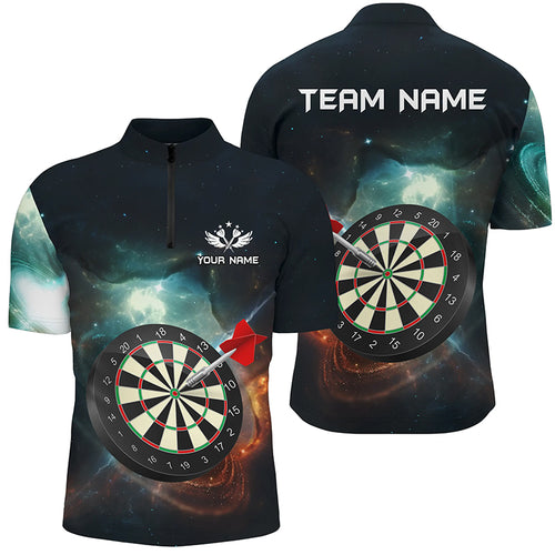 3D Darts Board Galaxy Universe Men Darts Quarter-Zip Shirts Customized Darts Team Jerseys TDM1305