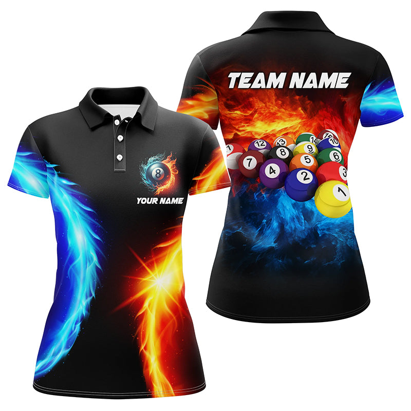 Personalized Water And Fire Billiard Balls 3D Printed Women Polo Shirts Custom Pool League Shirts TDM1311