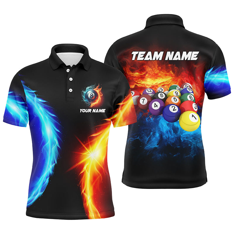 Personalized Water And Fire Billiard Balls 3D Printed Men Polo Shirts Custom Pool League Shirts TDM1311