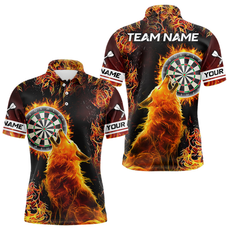 Orange Flame Dartboard Wolf Dart Shirts For Men Custom Dart Jersey Polo & 1/4 Zip, Dart Team Shirts TDM3783