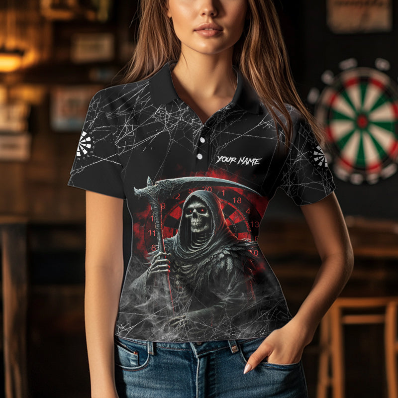 Black And Red Smoke Grim Reaper Funny Dart Shirts For Women Custom Dart Jerseys, Darts Clothing  TDM3785