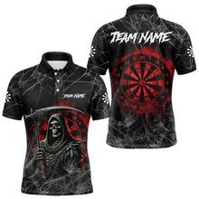 Load image into Gallery viewer, Black And Red Smoke Grim Reaper Funny Dart Shirts For Men Custom Dart Jerseys, Darts Clothing TDM3785