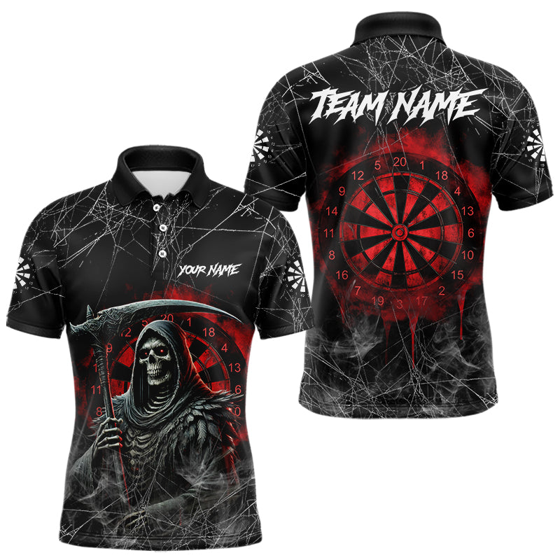 Black And Red Smoke Grim Reaper Funny Dart Shirts For Men Custom Dart Jerseys, Darts Clothing TDM3785