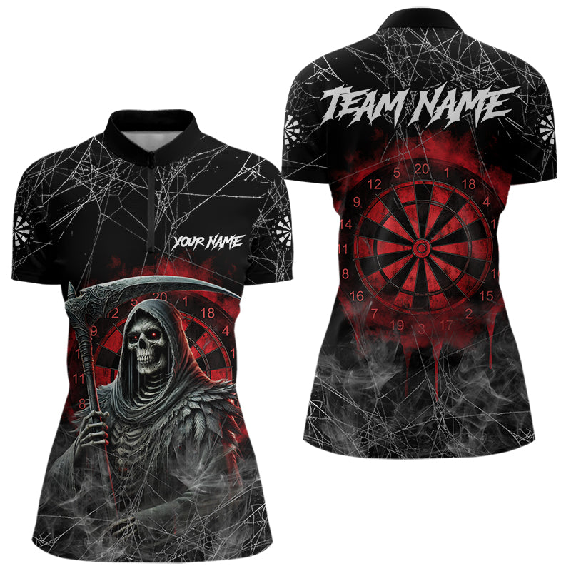 Black And Red Smoke Grim Reaper Funny Dart Shirts For Women Custom Dart Jerseys, Darts Clothing  TDM3785