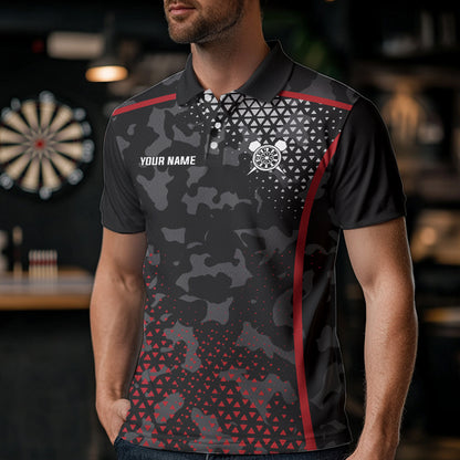 Black And Red Camo Dart Shirt With Pocket Option For Men Custom Darts Jersey TDM3787