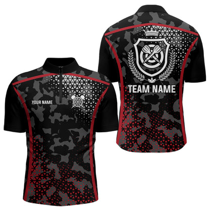 Black And Red Camo Dart Shirt With Pocket Option For Men Custom Darts Jersey TDM3787