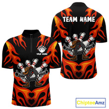 Load image into Gallery viewer, Personalized Orange Funny Flame Bowling Shirt For Men, Fire Bowling Team Jersey Polo &amp; 1/4 Zip TDM6163