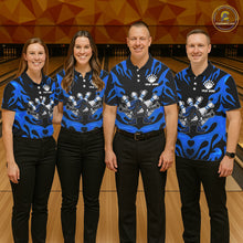 Load image into Gallery viewer, Personalized Blue Funny Flame Bowling Shirt For Women, Fire Bowling Team Jersey Polo &amp; 1/4 Zip TDM6164