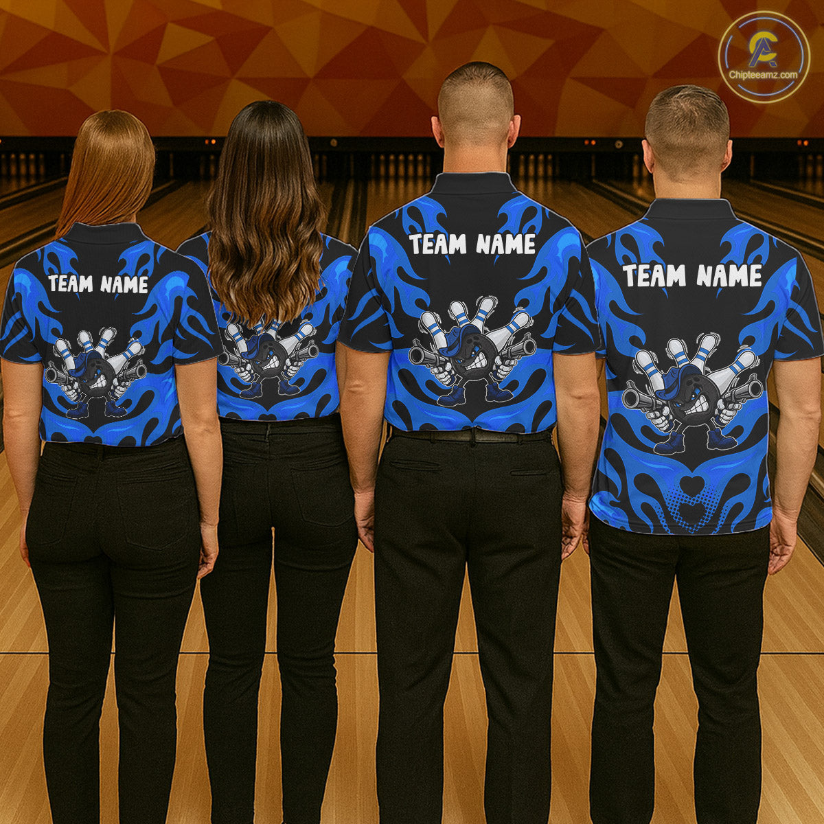 Personalized Blue Funny Flame Bowling Shirt For Women, Fire Bowling Team Jersey Polo & 1/4 Zip TDM6164