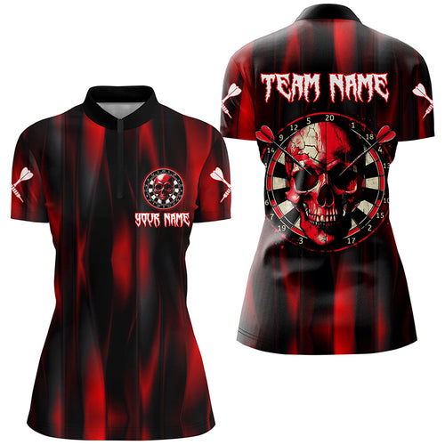 Personalized Red Skull Darts Board Women Darts Quarter-Zip Shirts Team League Darts Jersey TDM1515