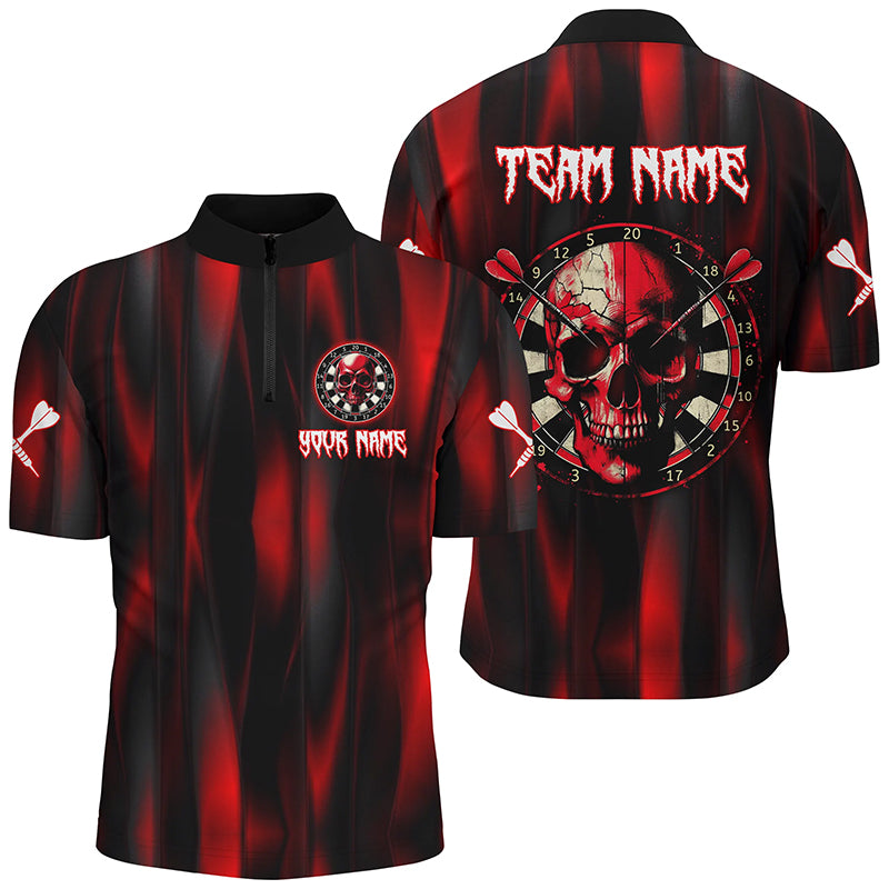 Personalized Red Skull Darts Board Men Darts Quarter-Zip Shirts Team League Darts Jersey TDM1515