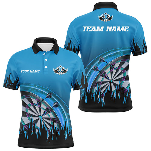 Personalized Blue Darts Flame Men Polo Shirts Custom Team League Darts Jersey Attire For Player TDM1519